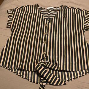 Shirt sleeve crop button down blouse